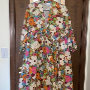 Retro floral empire waist button up midi dress size xs
